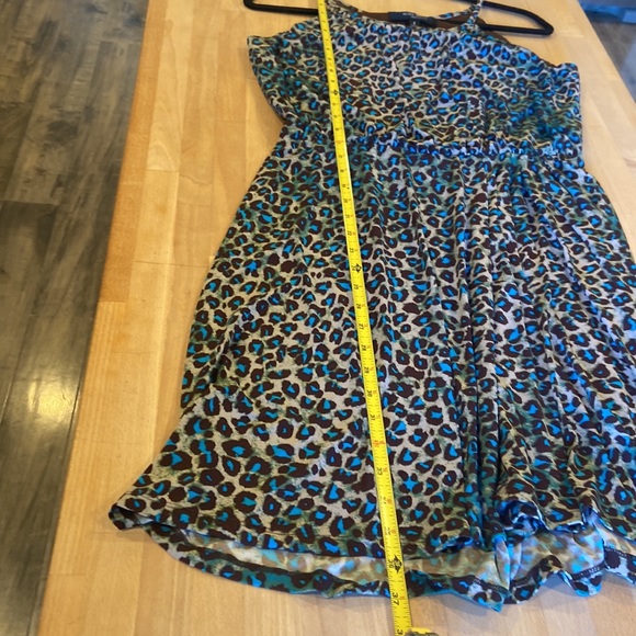 Teal brown leopard size 6 animal print sleeveless dress elastic waist - Picture 6 of 9